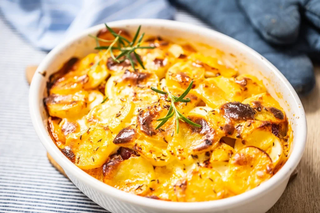 Plat de gratin de potimarron et pomme de terre