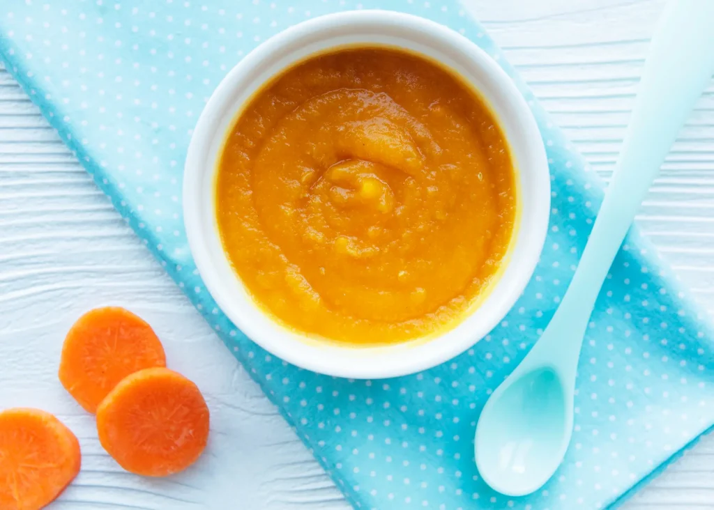 Bol de purée de carotte bébé