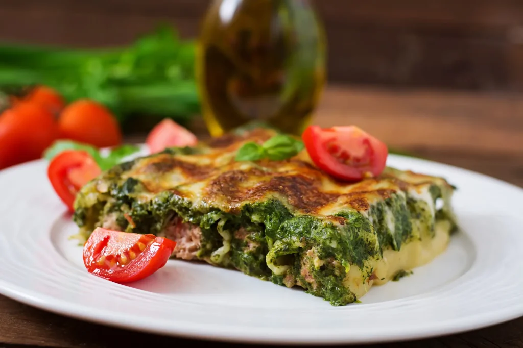 Part de lasagnes saumon et épinards